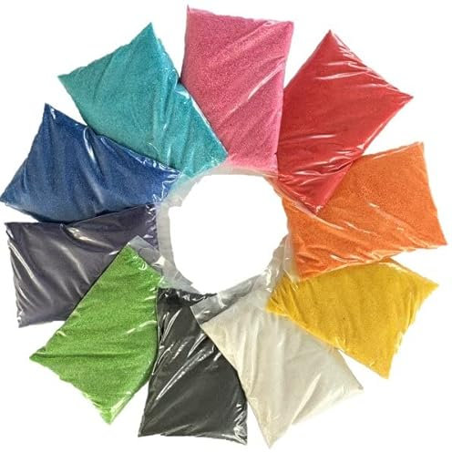 FARBSAND, Dekosand, Bastelsand. Set farbig Mix. 0,5 mm. 10 x 0,5 kg = 5 kg. Mixpackung. Bunter Sand. Zum basteln, dekorieren, befüllen von Gläsern, Sandbilder oder Sandzeremonie. Farbe: GEMISCHT