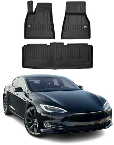 OMAC Gummi Fußmatten kompatibel mit Tesla Model S 2014-2020 Premium TPE Automatten 3tlg