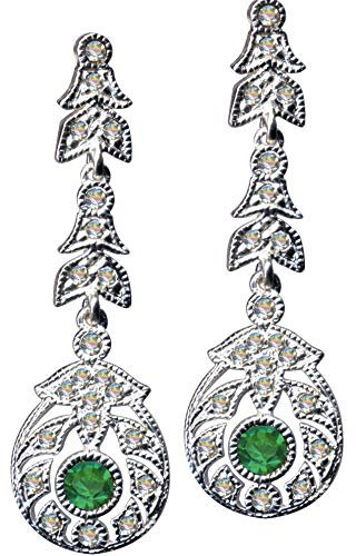 58018 Boucles d'oreilles en argent 925 véritable avec zircone/design Art Nouveau/Couleur de la pierre : blanc transparent, vert/nouveau moderne exclusif extravagant/boutique de bijoux en ligne, Argent