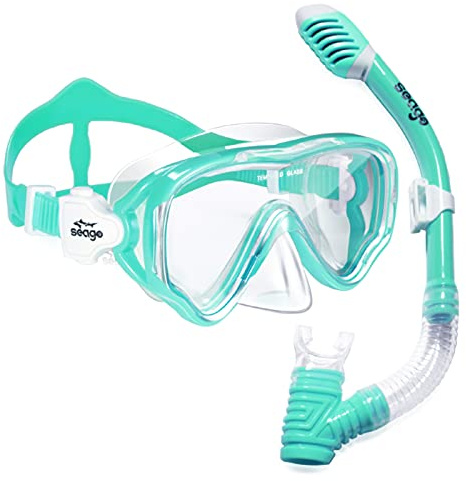 Seago Kids Snorkel Set Dry Top Snorkel Mask Snorkeling Gear for Kids Boys Girls Youth, No Leak Comfy Mouthpiece Anti-Fog 180° Panoramic View Scuba Diving Swim Pool Equipment Snorkeling Kit