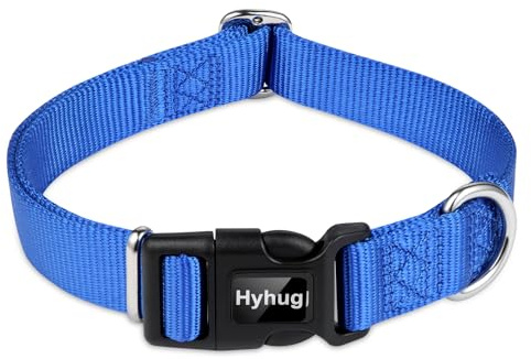 Hyhug Husdjursdesign enfärgad slitstark klassisk basic nylon hundhalsband med unik designjustering trolllide glidning (fågel), kan installera hundbricka (liten, ljusblå)