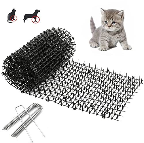 HEYOUTH Thorn Grid Animal Barrier, Cat Repellent Strips Animal Barrier with Spikes, 200 x 30 cm Anti Cat Network with 8 U-Shaped Ground Anchors, for Garden, Cat Repellent, Spikes, Animal Repellent