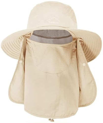 ehsbuy Cappelli da Pesca per Uomo e Donna con Copertura per Il Viso Cappello da Sole a Tesa Larga da Spiaggia Mesh Safari Caccia Giardinaggio Cappello da Secchio Packable Beige