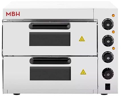 MBH - Horno de pizza profesional eléctrico de 2 pisos para hostelería. Horno para 2 pizzas industrial pequeño para bar y restaurante