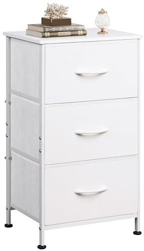 WLIVE Nightstand with 3 Drawers, Fabric Dresser, Organizer Unit, Storage Dresser for Bedroom, Hallway, Entryway, Closets, Sturdy Steel Frame, Wood Top, Easy Pull Handle, White
