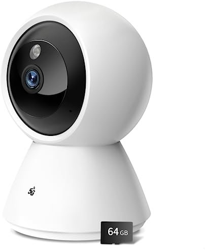 BJR Telecamera WiFi Interno 4MP, 5G/2.4GHz Videocamera Sorveglianza, Visione Notturna, Audio Bidirezionale, Tracciamento di Movimento con Sirena, Funziona con Alexa