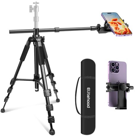 Elitehood Trípode superior ultra estable para iPhone, soporte de trípode de aluminio resistente para iPhone, ajustable a 360° y brazo horizontal largo para teléfono, soporte alto para teléfono para