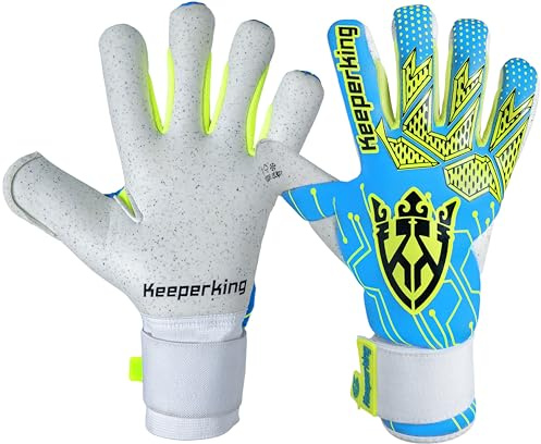 Keeperking Målvaktshandskar för vuxna, fotbollshandskar för män, innersöm, professionellt grepp, 4 mm, fast passform, unisex, Jonior (10, Q-cyan-BHyb)