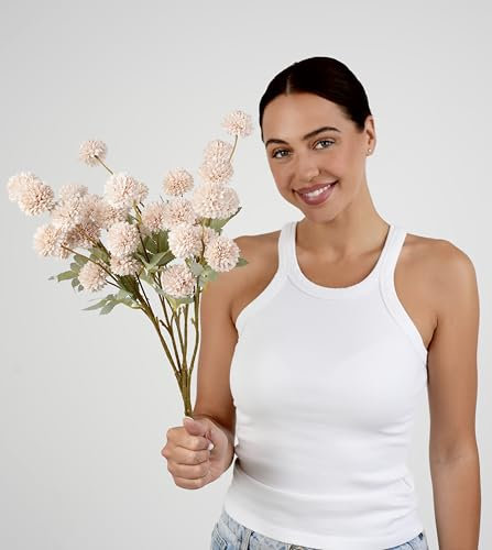 Sorola 6 Chrysanthemum Stems Artificial Flowers Faux Tulips Floral Foam 52cm Large Flower Bouquet Bunches Arrangements for Home Decor (Cream)