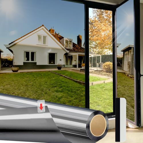 HONLONE One Way Window Film, Reflective Window Film Mirror, Anti Sun Glare UV Tinted, Protection Heat And Privacy For Home Office, Black Silver 30 * 200cm