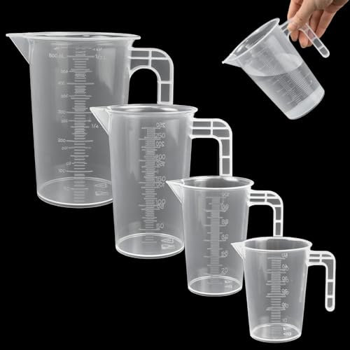 KITERI 4 Pcs Plastic Measuring Jug Set, 50ml/ 100ml/ 250ml/ 500ml Measuring Cups Cooking Baking Measuring Jug Plastic Measuring Cup with Handle Small Measuring Jug for Kitchen Measure Tool