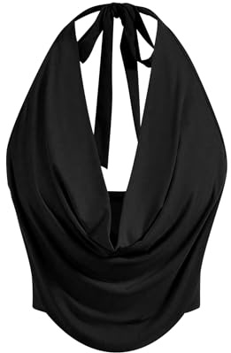 SOLY HUX Women's Halter Draped Front Tank Top Sexy Backless Going Out Crop Vest Tops Plain Black Small