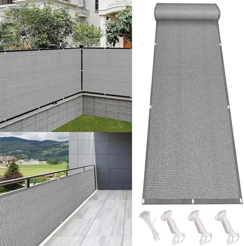 Balkonverkleidung Ohne Bohren 75 x 360 cm Wetterbeständiges Und Pflegeleichtes HDPE Sichtschutz für Balkon Terrasse mit Kabelbinder für Balkon Und Terrasse, Grau