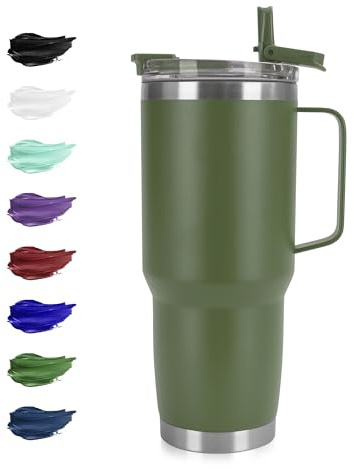 HASLE OUTFITTERS 30oz Tumbler With Handle, Insulated Travel Coffee Mug With Straw Leak-Proof Double Wall Stainless Steel Vacuum Tumblers Metal Cup with Straw for Hot and Cold Drink