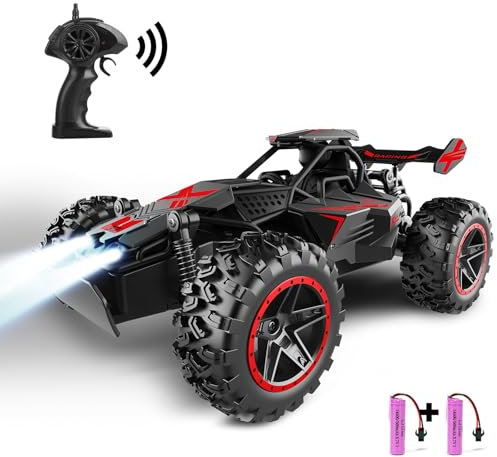 SZJJX Voiture télécommandée pour enfants de 3 4 5 6 7 ans et plus, 15 km/h avec lumières, 2,4 GHz Voiture RC 2WD pour jouets cadeau garçon fille Noir/rouge