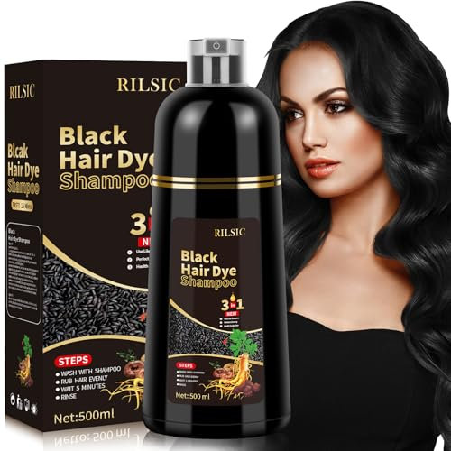 Hair Dye Shampoo 3 en 1 Cubre Canas, 500ML Black Hair Dye Shampoo 3 en 1,Hair Color, Champú Color Tinte Pelo Barba Champu Canas Instantáneo (Negro)
