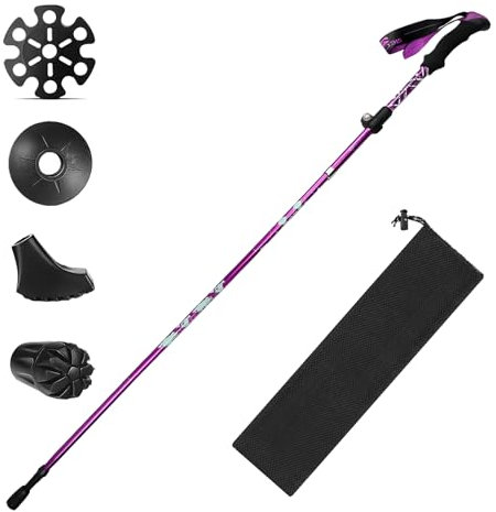 HOVIN WanderStock Faltbar,Nordic Walking Stock Teleskop Aluminium Verstellbar 110-125cm,Walking Stock Faltbar mit Gummipuffers für Trekking,Wandern und Skifahren(1 Stück)