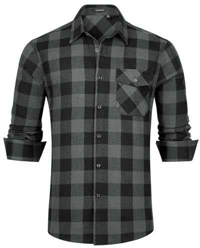 HISDERN Långärmad vardaglig rutig flanellskjorta rutig tartan button-down-skjortor för män S-4XL