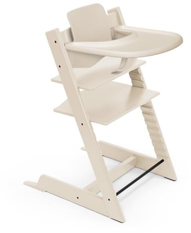 Trona Tripp Trapp de Stokke (Vanilla White) con Bandeja (Vanilla White) - Incluye Silla Tripp Trapp, Baby Set 2 para Niños de 6 a 36 Meses y Bandeja Stokke - Ajustable y Fácil de Limpiar