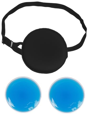 eZAKKA Silk Eye Patch with Gel – Single Eye Hot Cold Compress | 7.5cm Black Silk One Eye Mask with 2 × 7cm Reusable Gel Packs, For Relaxation, Puffiness