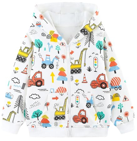 Hoseay Sweat à Capuche Garçon, Zippé Sweat-Shirt Coton Manteau à Manches Longues, Tracteur Vestes avec Poches, Confortable Pull de Sport Automne Hiver Hoodies pour Enfants 3-4 Ans, Blanc