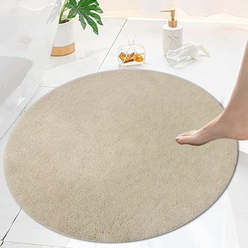 Famibay Badezimmerteppich rutschfest Badematte Waschbar Badteppich Beige 80cm Runde Weiche Badvorleger Teppich Absorbierende Badezimmer Deko Bad Accessoires