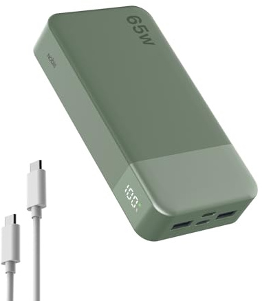 NOBIS Power Bank 20000mAh PowerBank 65W, Caricatore Portatile Ricarica Rapida Bidirezionale, 4 Porte USB-C/USB-A, Display Digitale, Ampia Compatibilità, Modalità a Bassa Corrente & Protezione Completa