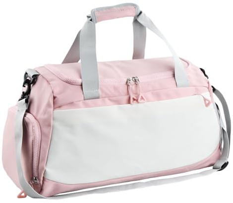 Bolso de Gimnasio Mujer Hombre, Bolsa Deporte Gimnasio, con Compartimento de Zapatos y Pocket Wet, Ligera e Impermeable, Gym Duffle Bag Women Men (Rosa)