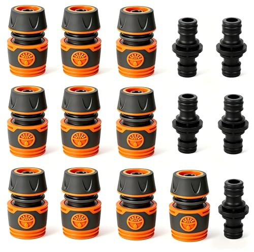 Kit de accesorios para manguera, 15 piezas de conectores de manguera de 1/2 pulgada (13 mm), con acoplamientos y doble enchufe, conectores de manguera de jardín y extensiones, para jardín
