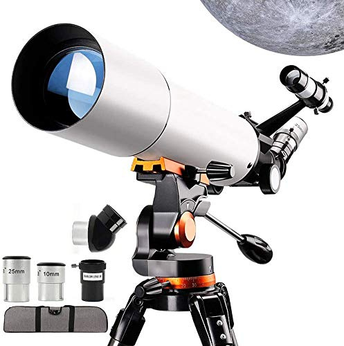 Nybörjarteleskop, vuxna 80 mm Astronomical Refractor Telescopes Justerbar höjd Stativfilterfäste 3X-lins Barlow View Natural Landscape 2021