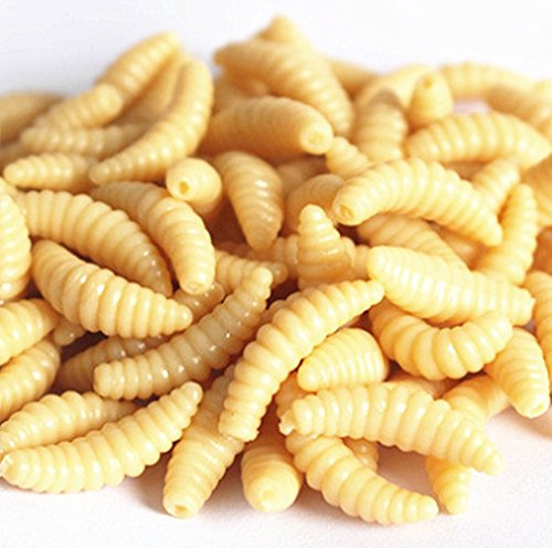 Toasis Artificial Fishing Waxworm Soft Plastic Grub Silicone Larva Wiggler Lure Baits Pack of 100pcs (Cream-100pcs)