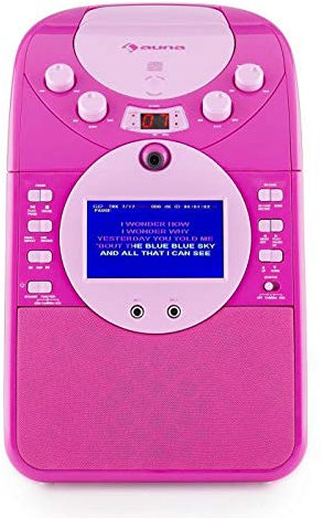 AUNA ScreenStar Pink Multiconnect - Kit Karaoke, Speaker Integrato, Telecamera Frontale, Registrazione MP3 e Avi, Schermo 9 cm TFT, Lettore CD, SD, USB, 2 Microfoni, Rosa