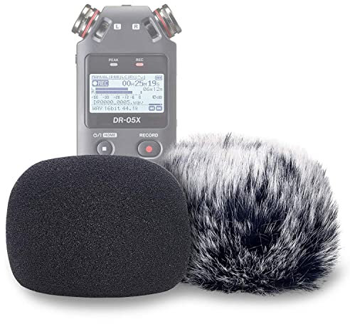 DR05X Windscreen Muff and Foam for DR-05X DR-05 Mic Recorders, DR05X Indoor Outdoor Microphone Wind Screen by YOUSHARES (2 PACK)