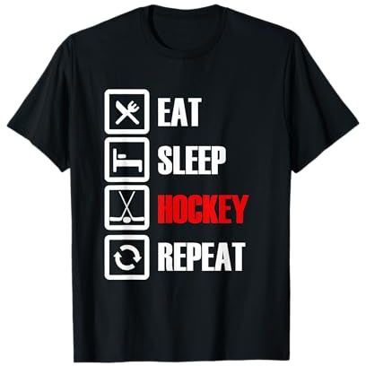 Eat Sleep HOCKEY repeat Hockey Player or Coach Maglietta