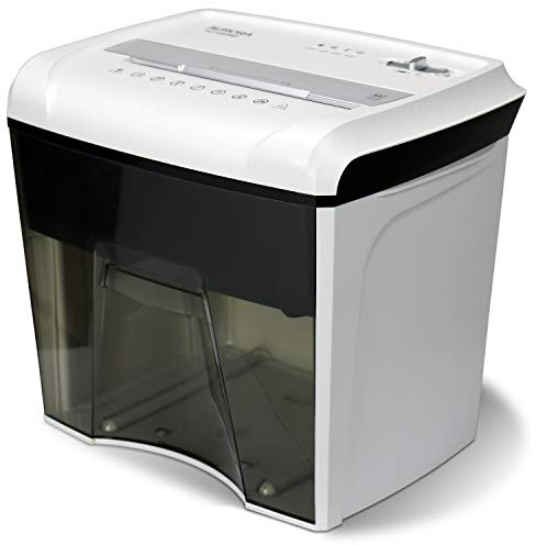 Aurora AU1285MD Compact Desktop-Style High Security 12-Sheet Micro-Cut Paper and CD/Credit Card/Junk Mail Pullout Basket Shredder, White/Black