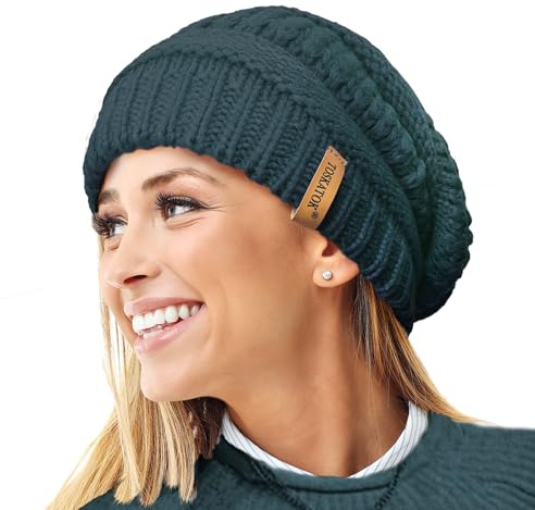 Gorro de Invierno de Punto Holgado cálido para Mujer con Gorro de esquí con Forro térmico de Terciopelo Supersuave