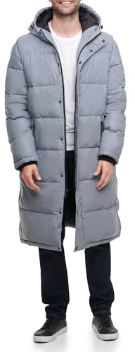 DKNY Men's Arctic Cloth Hooded Extra Long Parka Jacket, Reflection, Medium