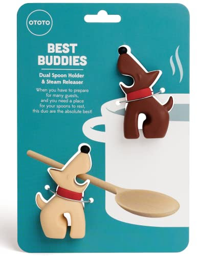 OTOTO Best Buddies Dog Kitchen Spoon Holder, 2 Pack - Cooking Spoon Rest for Kitchen Counter - Spatula, Ladle Holder, Kitchen Utensil Holder - Heat Resistant & Dishwasher Safe Utensil Rest