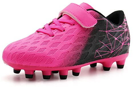 JABASIC Chaussures de Football à Crampons pour Sol Ferme - Enfants Garçons et Filles - Sportives Extérieu(Fuchsia/Black,34)