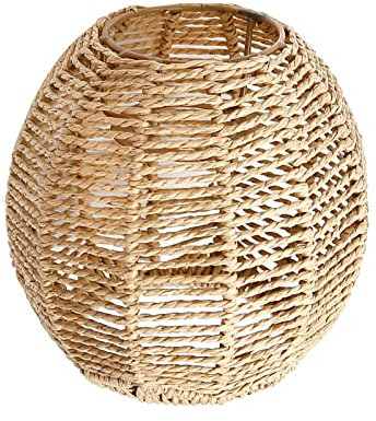 Hoypeyfiy 5.5inches Small Size Pendant Lamp Shade Paper Rattan Boho Handwoven Wicker Lampshade Basket Lamp Shade for Living Room Kitchen Bedroom Restaurant Dining Room [Energy Class A++]