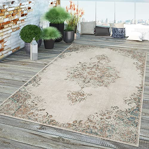 TT Home In-& Outdoor Teppich Küche Wohnzimmer Wetterfest Balkon Vintage Design Abstrakt, Farbe:Creme 2, Größe:60x100 cm