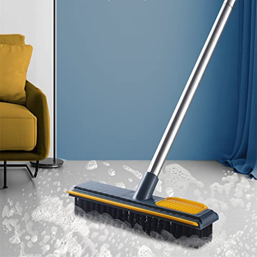 GNCLOUD Floor Scrub Brush with Long Handle, Floor Scrubber and Squeegee for Cleaning Bathroom, Garage, Wall, Swimming Pool, Patio and Kitchen, Navy+yellow, 110*23cm, (BROOMS123)