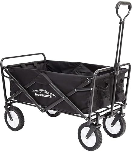 Nasscarts, Multi-Purpose Utility Cart - Off-Road Wagon, Multi-Terrain Trolley, Collapsible, Foldable Handcart - Great for Shopping, Gardening, Camping, Fishing - Loading Capacity of 68 kg - Black