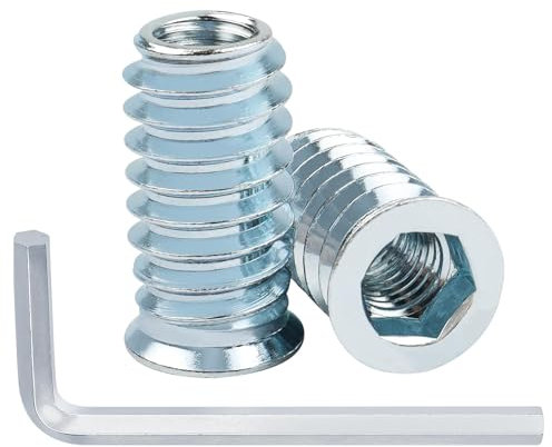 20 tuercas roscadas M10 x 25 mm, Leryati Inserto de rosca de madera, manguitos roscados, casquillo roscado, aleación de zinc, tuerca de impacto, hexágono interior, tuercas para muebles de madera