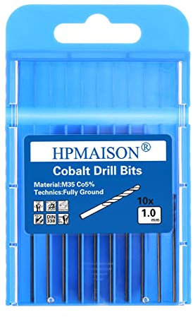 HPMAISON 10 Stück 1mm M35 HSS Cobalt Bohrer Kobalt Jobber Bohrer Set Spiralbohrer zum Bohren auf Dünner Edelstahl, Weichmetall, Aluminium, Holz, Kunststoff