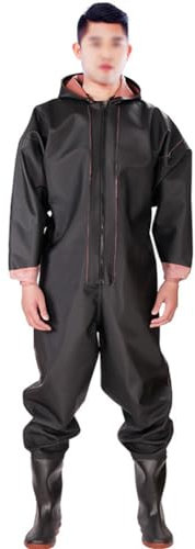 XLTEAM wasserdichte Wathose, Angelwathose Für Herren, Angelhose Mit Kapuze, Ganzkörper-Regenanzug Mit Rutschfesten Gummistiefeln, Für Alle Wassersportarten