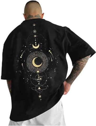 Camiseta oversized para hombre, cuello redondo, manga corta, suelta, tops de verano con estampado vintage, camiseta de moda, camiseta larga y holgada, monocolor, básica, tops deportivos, streetwear