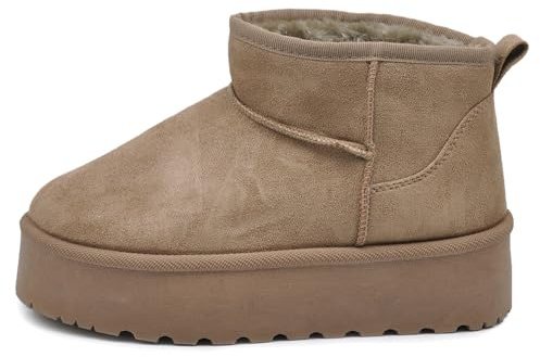 IF Stivali Stivaletti Mammut Da Donna Alla Caviglia Con Pelo Pelliccia Platform Zeppa Camoscio Sintetico P309 Khaki N.41