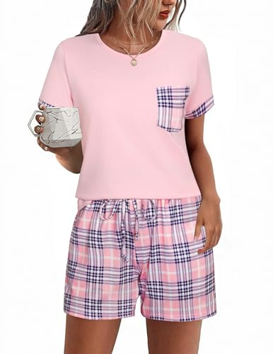 Aseniza Women's Pyjamas Sets Short Sleeve Ladies Pjs Cotton Loungewear | Two Piece Pj Sets Nightwear Sleepwear Top & Bottoms with Pockets