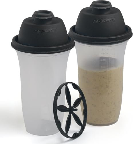 SIGNORA WARE Shaker Protéiné de 500ml, Lot de 2, pour Boisson Protéinée, Compléments Alimentaires En Poudre, Protéines de Musculation, Vinaigrettes, Gourdes de Sport Sans BPA